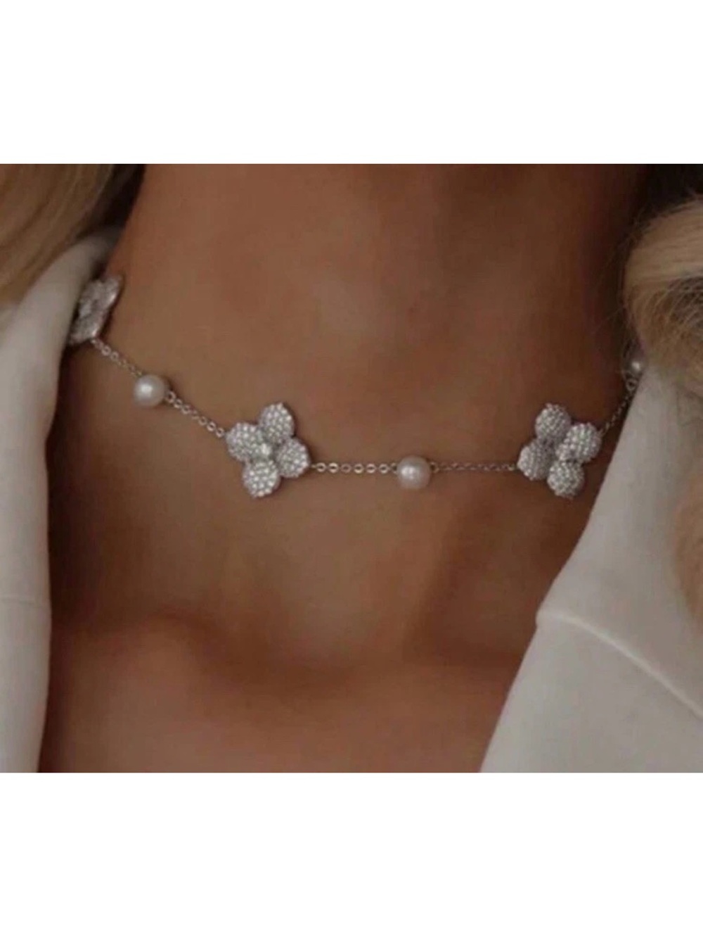 Macy's Silver Floral Pearl Choker Necklace